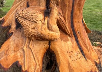 carved heron owl cedar sculpture