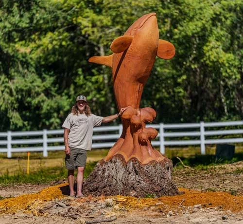 custom wood carving fish stump